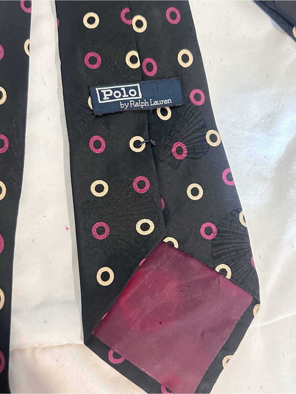 Polo by Ralph Lauren Black Tie with Pink and Cream Polka Dots